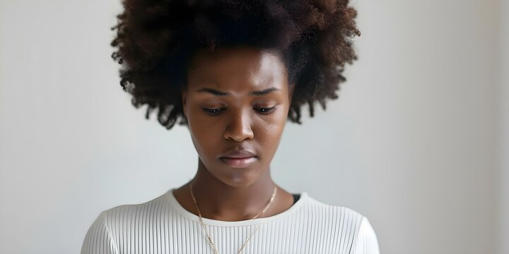 Young black woman with concerned expression looking at her phone. Concept Portrait, Technology, Smartphone, Concerned Expression, Young Black Woman
