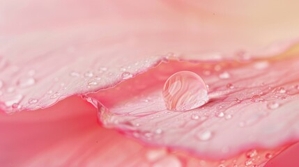 Fototapeta premium Macro shot of pink flower petal with water droplet