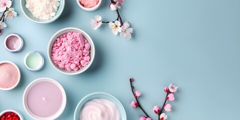 Fototapeta premium Assortment of Korean beauty products showcasing creativity innovation and vibrant variety. Concept Korean Beauty Products, Creativity, Innovation, Vibrant Variety, Assortment