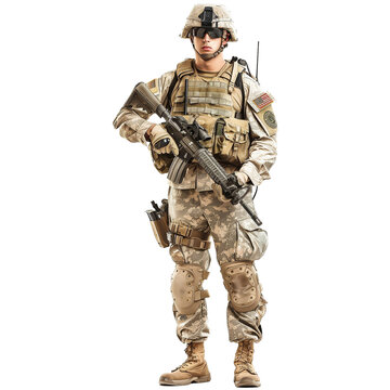 Army soldier isolated on transparent or white background