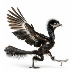 Fototapeta premium A playful Microraptor with its feathered wings and small size, appearing agile, isolated on white background.