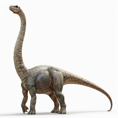 Obraz premium A majestic Brachiosaurus with its long neck reaching up, walking gracefully, isolated on white background.