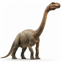 Obraz premium A friendly-looking Apatosaurus with its long neck and massive body, grazing peacefully, isolated on white background.