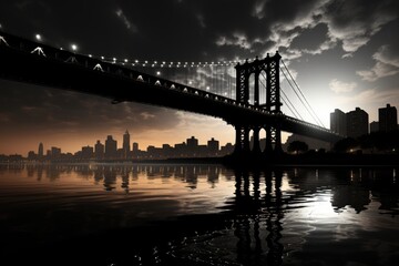 Fototapeta premium Brooklyn Bridge Intense contrasts in a contemporary frame and minimalist in blac, generative IA