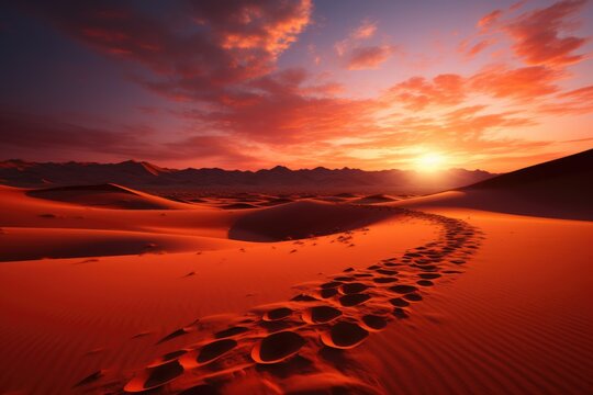 Caleidoscopic harmony the subtle sunset in the Dubai desert, an impressionist wo, generative IA