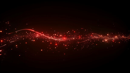 A red stream of glitter is shown in a black background. The glitter is falling in a way that it looks like it's being blown by the wind. Scene is whimsical and playful