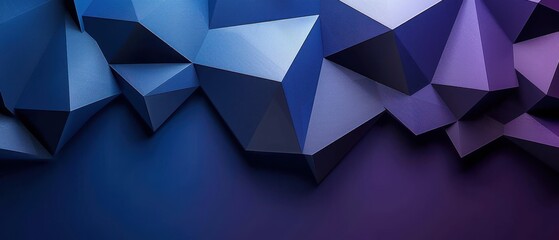 Fototapeta premium Geometric abstract background with 3D polyhedral shapes in blue and purple tones, creating a modern and futuristic design.
