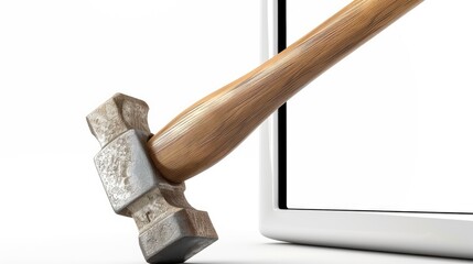 Online assistance Hammer reaching from screen onto white background