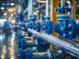 Fototapeta premium Close Up Of Industrial Piping And Valve In A Factory Setting
