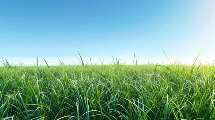 Obraz premium Spring landscape with green grass under a clear blue sky