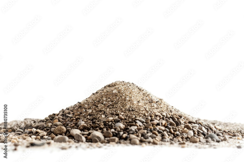 Poster a pile of gravel sits on top of a white surface, providing a simple and textured backdrop
