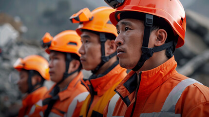 Fototapeta premium a team of international rescue workers collaborating to save earthquake victims