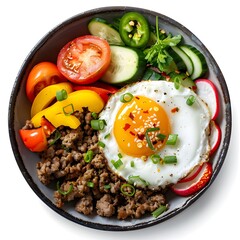 Keto-Friendly Breakfast: Sunny Side Up Egg, Ground Beef, and Veggies