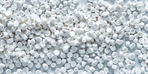 White Plastic. PVC, Polyethylene Thermoplastic Compound Manufacturing. Resin Pellets Ecology Concept