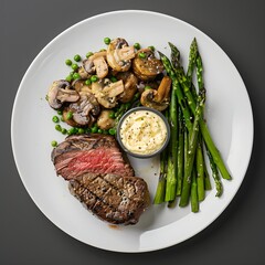 Gourmet Keto Plate with Steak, Asparagus, and Mushrooms