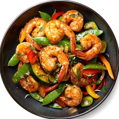 Top-Down View of Keto Shrimp Bowl with Vegetables