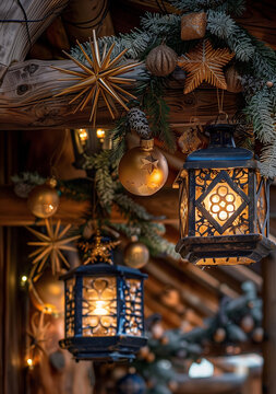 christmas decoration in an olv woodcabin