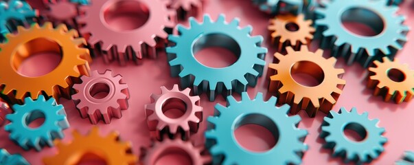 gears turning flat design side view mechanisms animation colored pastel