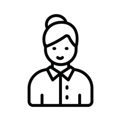 An icon of female depicting a smiling woman with a bun and collared shirt