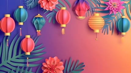 Obraz premium Vibrant Tropical Floral Lanterns in Festive