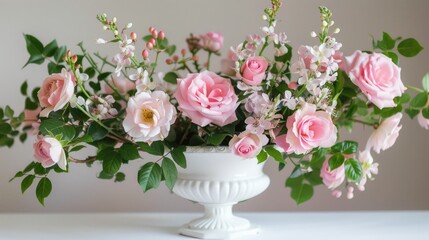 Pink rose and jasmine flower vase