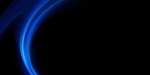 Abstract shiny color blue wave design element on dark background. Science design
