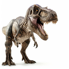 Naklejka premium A formidable Allosaurus with its muscular build and sharp teeth, ready to strike, isolated on white background.