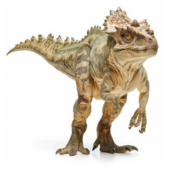Fototapeta premium A dynamic scene of a Pachycephalosaurus with its thick, domed skull, engaged in a headbutting display, isolated on white background.