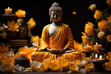 Fototapeta premium Buddha Purnima Vesak Background with copy space for text, generative IA