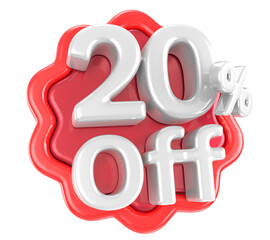 20 percent off 3d rendering Sale discount price label 
