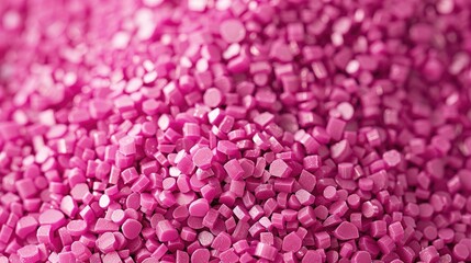 Pink polymer granules for creating banner backgrounds in plastic company catalog photos