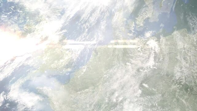 Zoom in from space and focus on Dronten, Netherlands. 3D Animation. Background for travel intro. Elements of this image furnished by NASA	