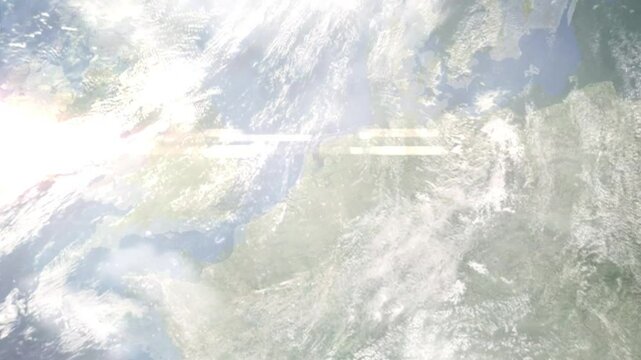 Zoom in from space and focus on Nijkerk, Netherlands. 3D Animation. Background for travel intro. Elements of this image furnished by NASA	
