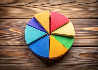 A colorful pie chart on a wooden desk, sliced into varied sections, illustrating a diversified investment strategy for managing a successful investor portfolio.
