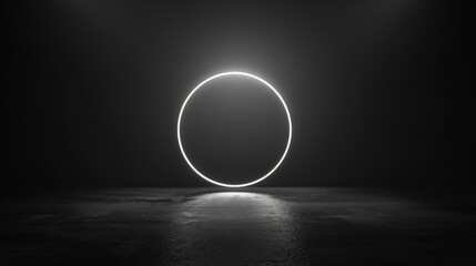 Glowing Circle Light Reflecting On Concrete Floor In Dark Room