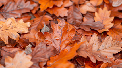 Close-up of fallen oak leaves 
