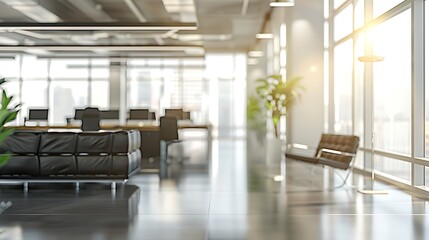 Contemporary Corporate Workspace with Sleek Furniture and Bright Windows for Professional Ambiance