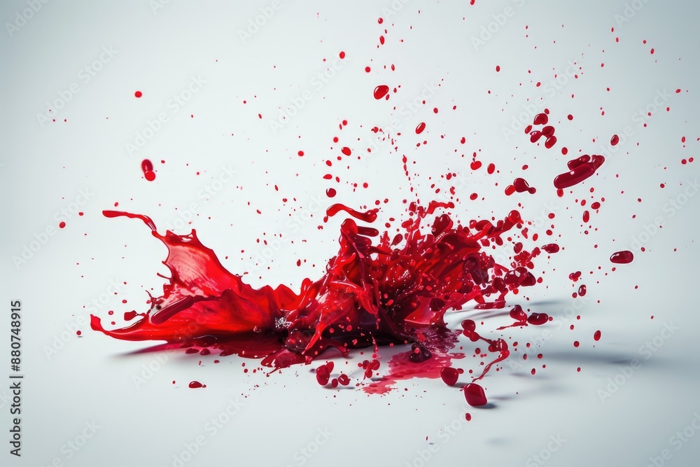 Poster A close-up shot of red liquid splashing onto a white surface, creating a dynamic and visually appealing effect
