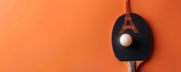 Icon of a table tennis paddle and ball with the Eiffel Tower, symbolizing table tennis