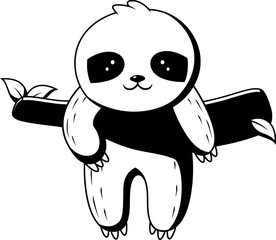 Cute Sloth Cartoon Hanging on Tree Vector Illustration