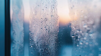 Winter inscription on glass with condensation mimicking fogged windows and clear water droplet for creative banners