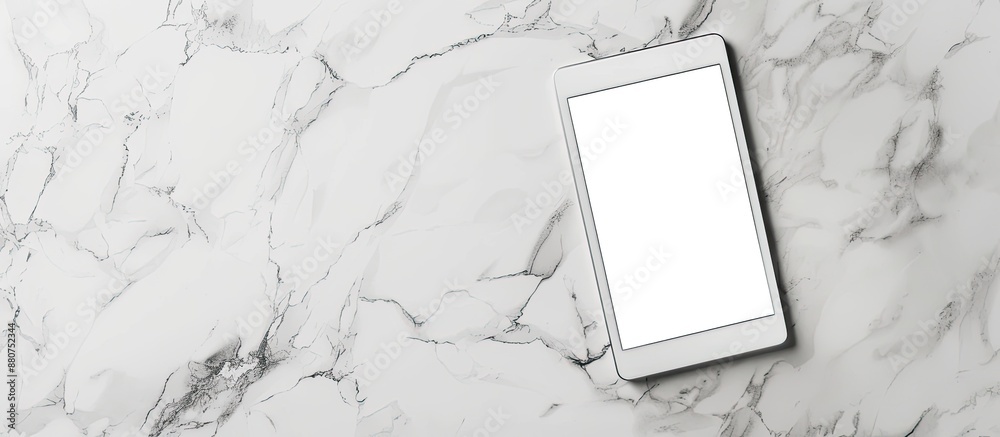 Aufkleber Vertical white marble surface with an empty generic tablet PC creating a visually appealing copy space image