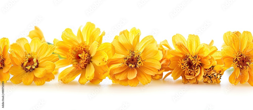 Aufkleber yellow zinnia flowers in bloom arranged as a bouquet set against a white background for a clear copy