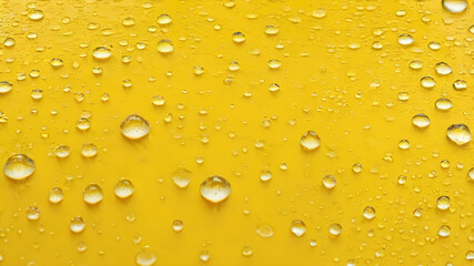 Water drops on a yellow background. Generative AI