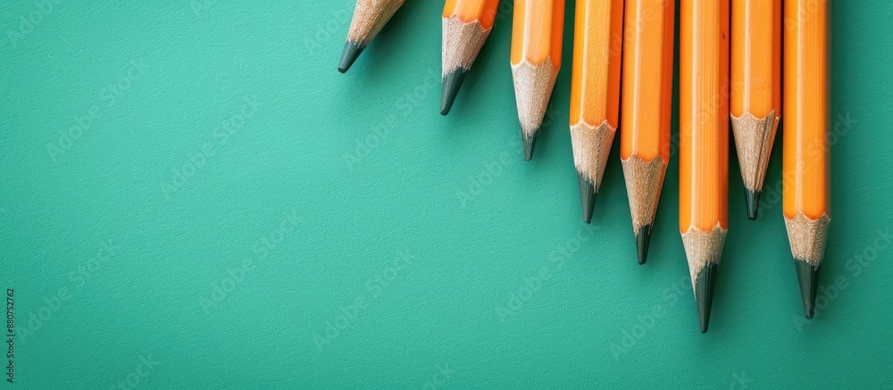 Poster Education theme with pencils on a green background creating a copy space image