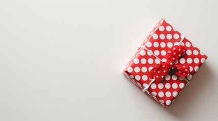 Polka dot gift box on white background with space for text