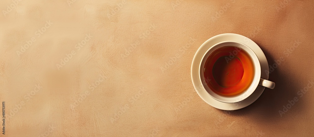 Poster a cup of tea placed on a light brown background with copy space image