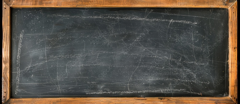 Poster traditional school themed chalkboard with wooden frame ready for writing with white chalk ideal for 