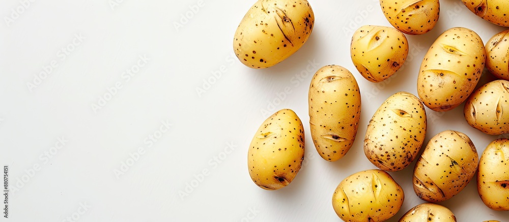 Aufkleber Freshly harvested potato displayed on a white background with plenty of space for text or other elements in the image known as a copy space image