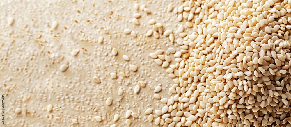 Poster white sesame seeds ideal for background texture with room for copy space image